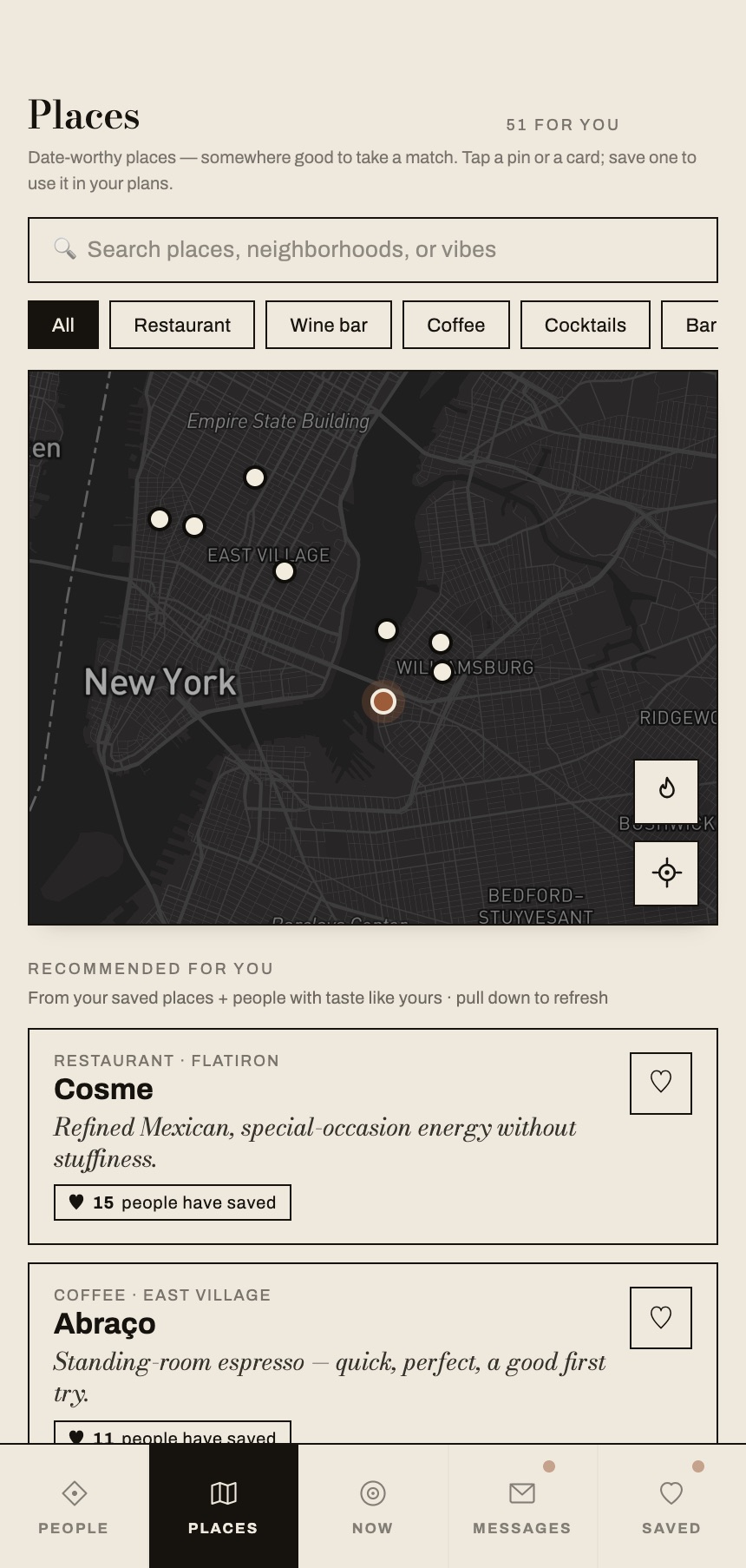 Places — date-worthy spots mapped across the city